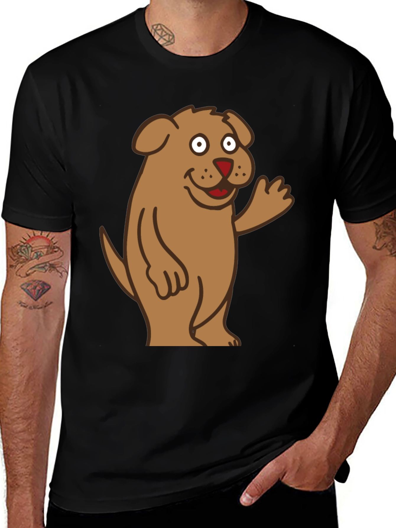 Cartoon Dog Graphic Tee - Mens Black T-Shirt