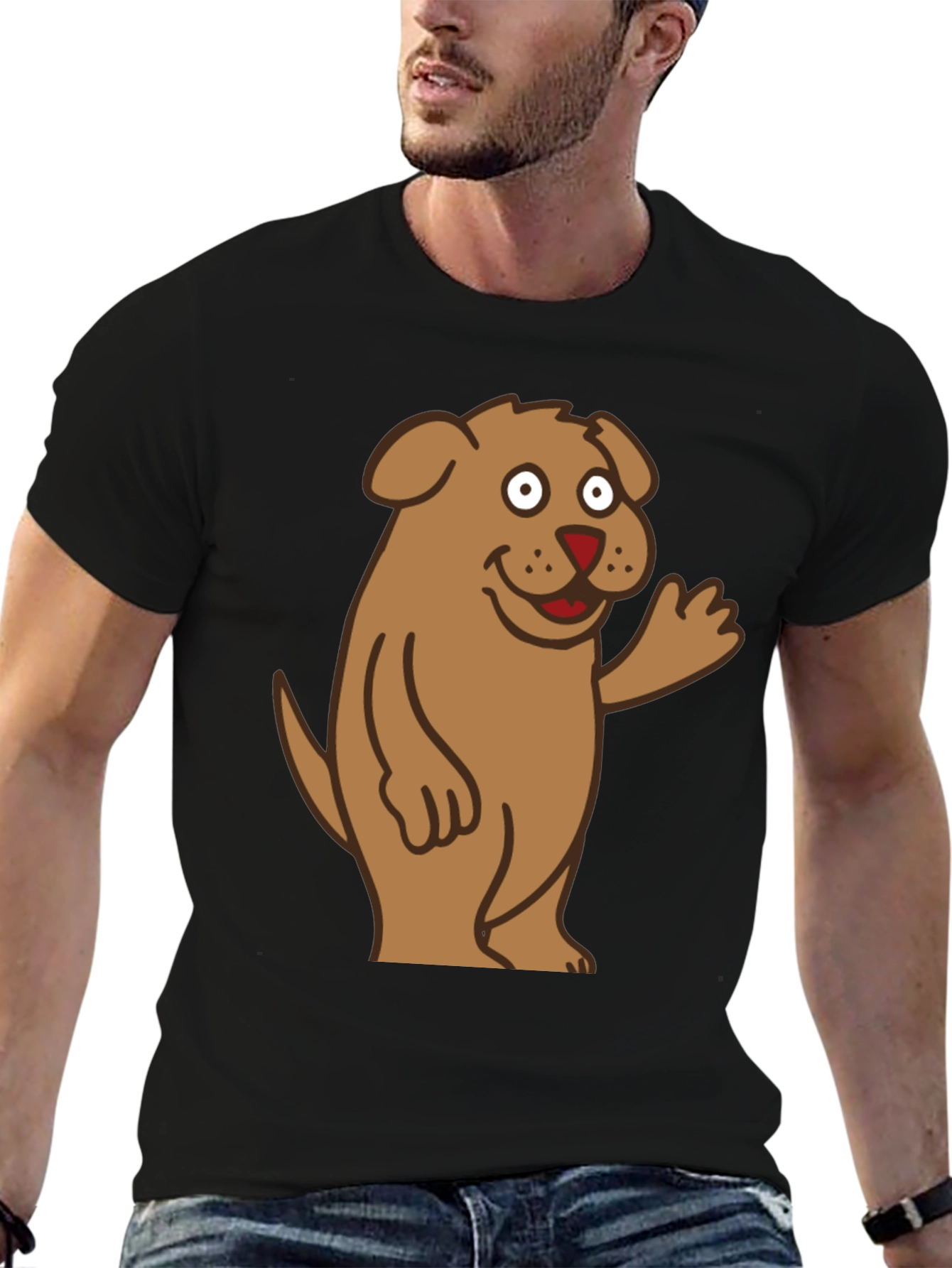 Cartoon Dog Graphic Tee - Mens Black T-Shirt