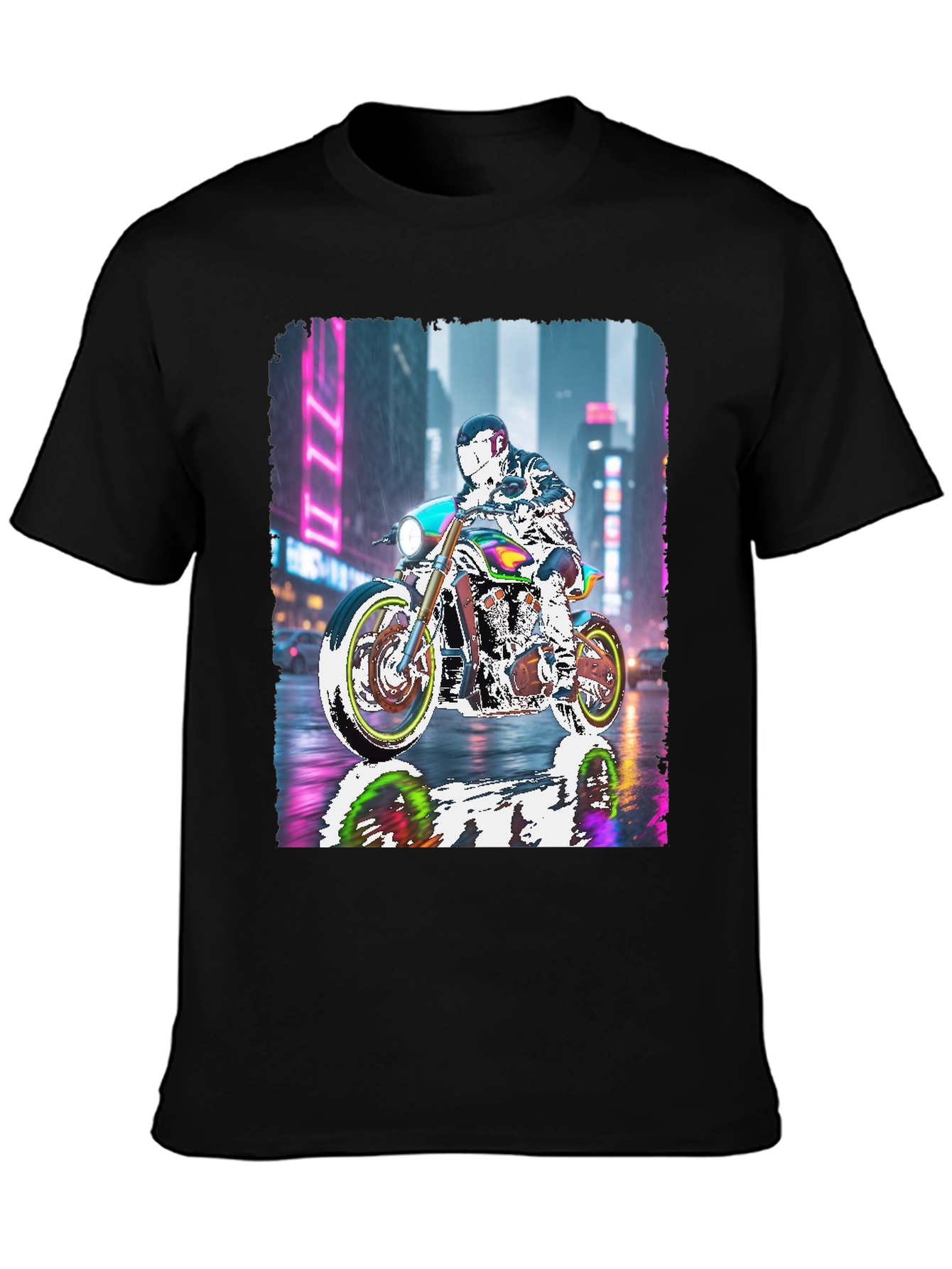 Motorcycle Rider Neon City T-Shirt