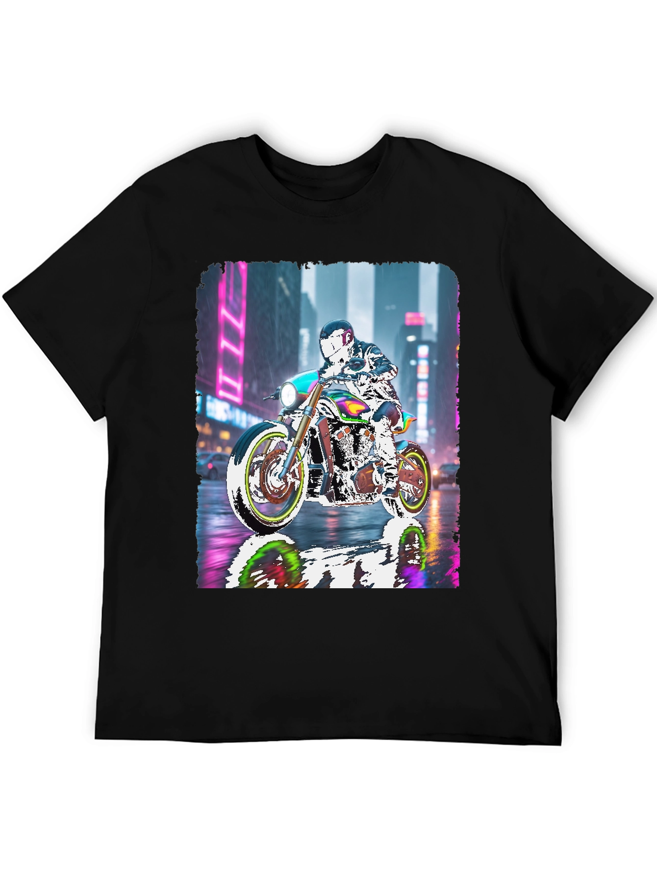 Motorcycle Rider Neon City T-Shirt