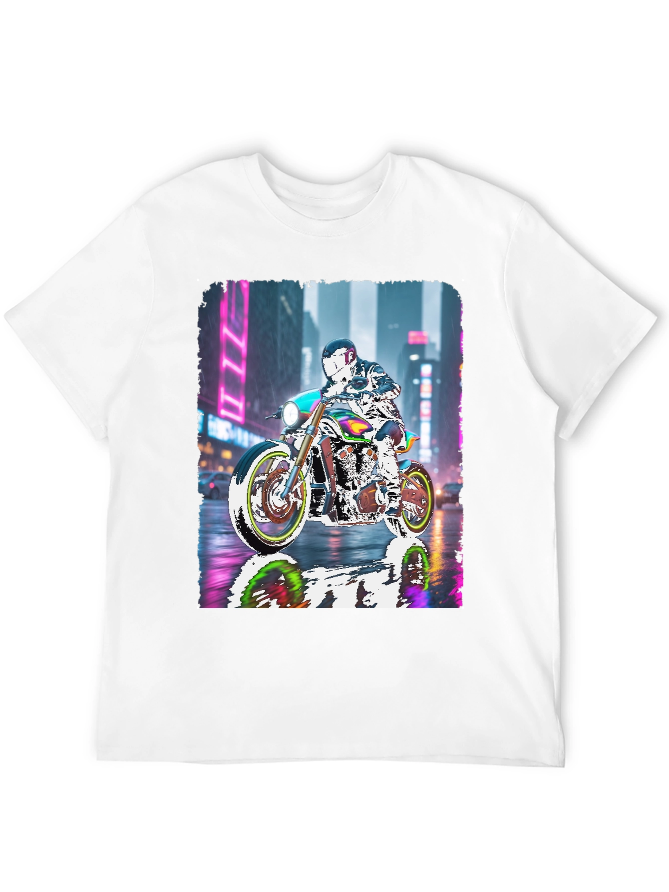 Motorcycle Rider Neon City T-Shirt