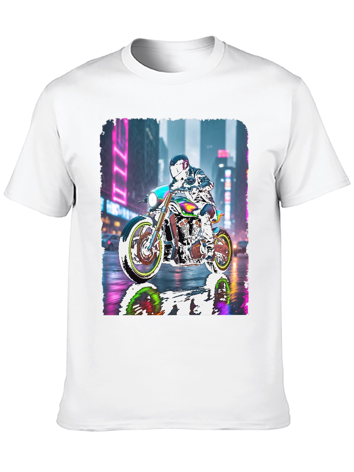 Motorcycle Rider Neon City T-Shirt