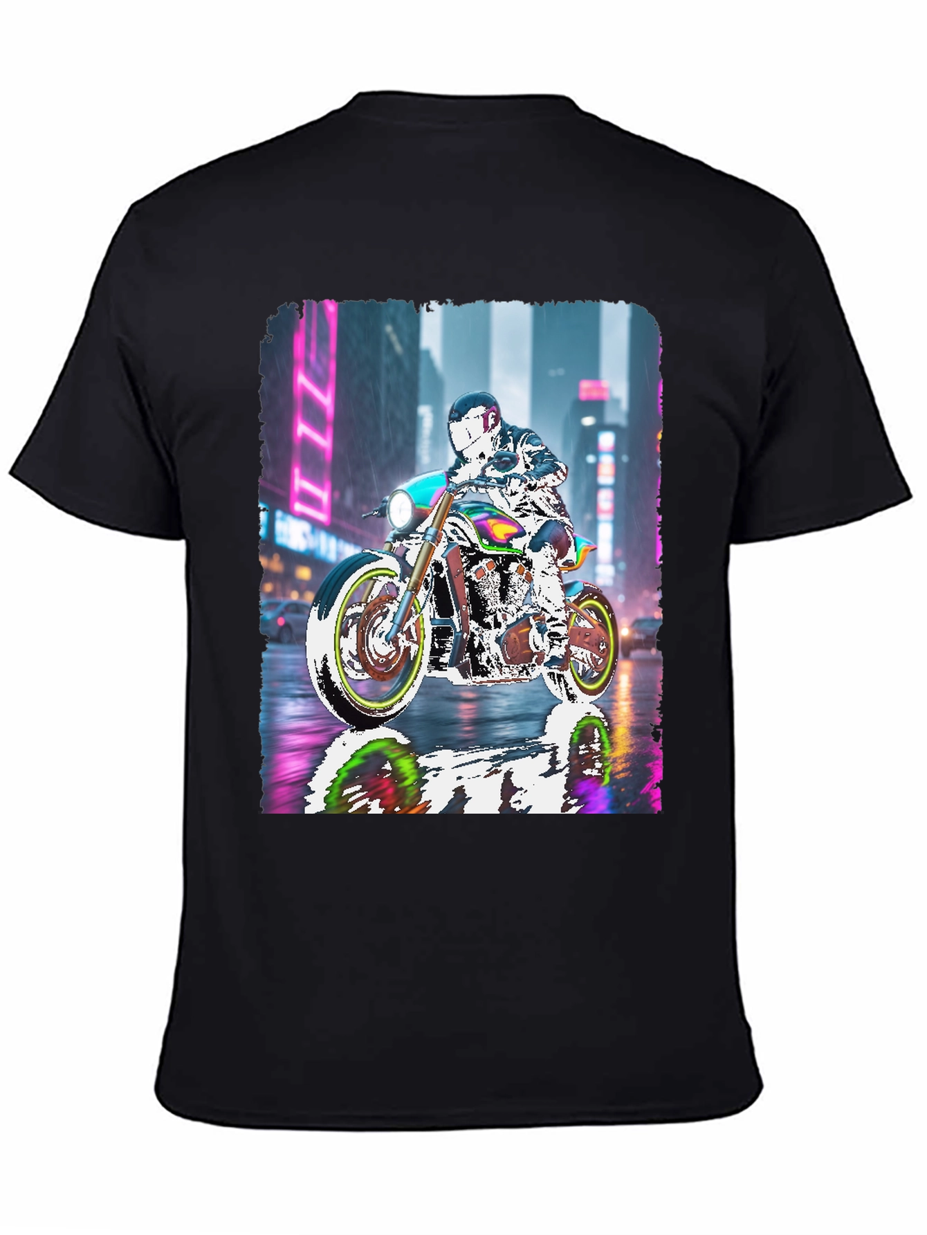 Motorcycle Rider Neon City T-Shirt