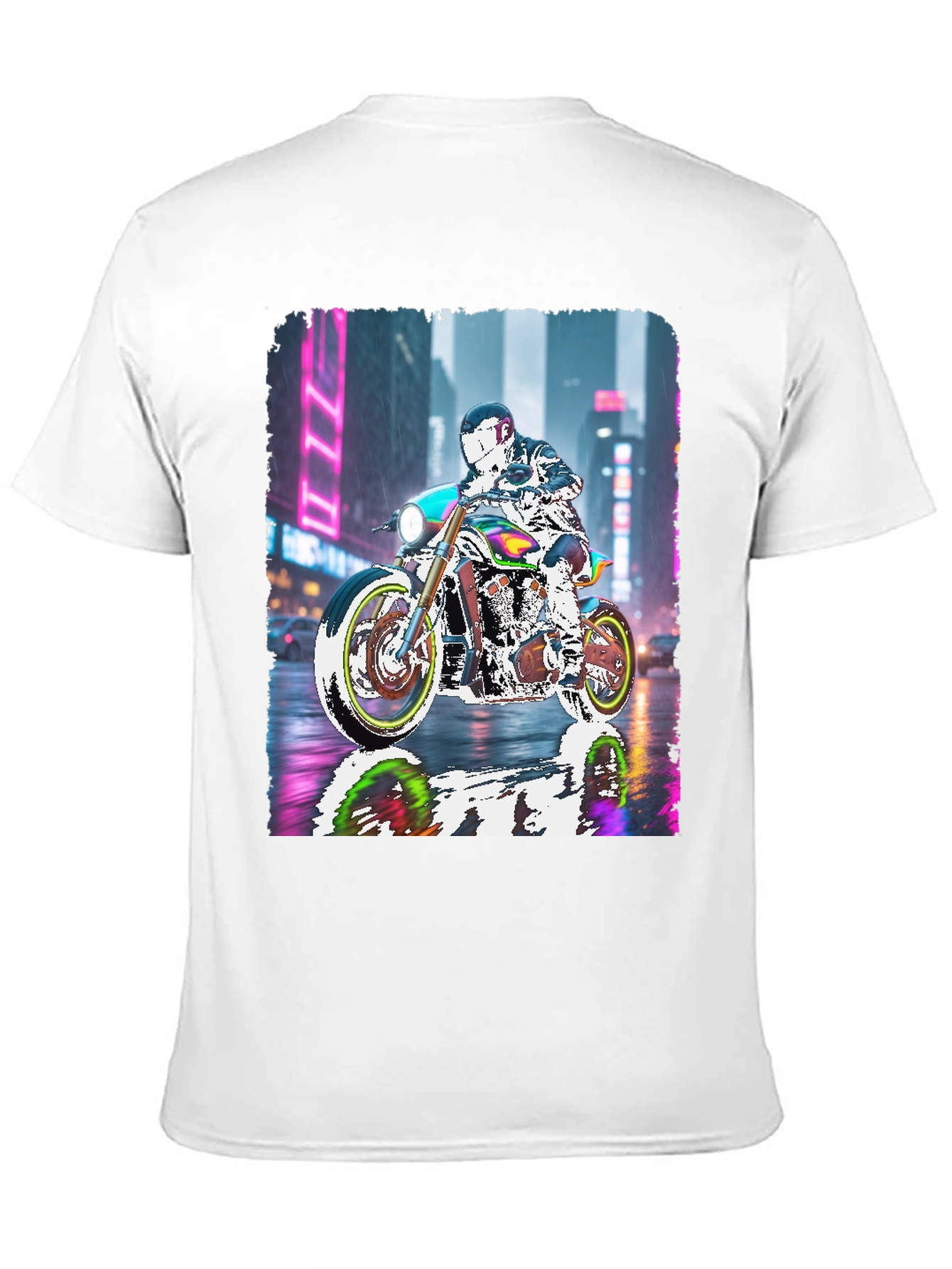 Motorcycle Rider Neon City T-Shirt