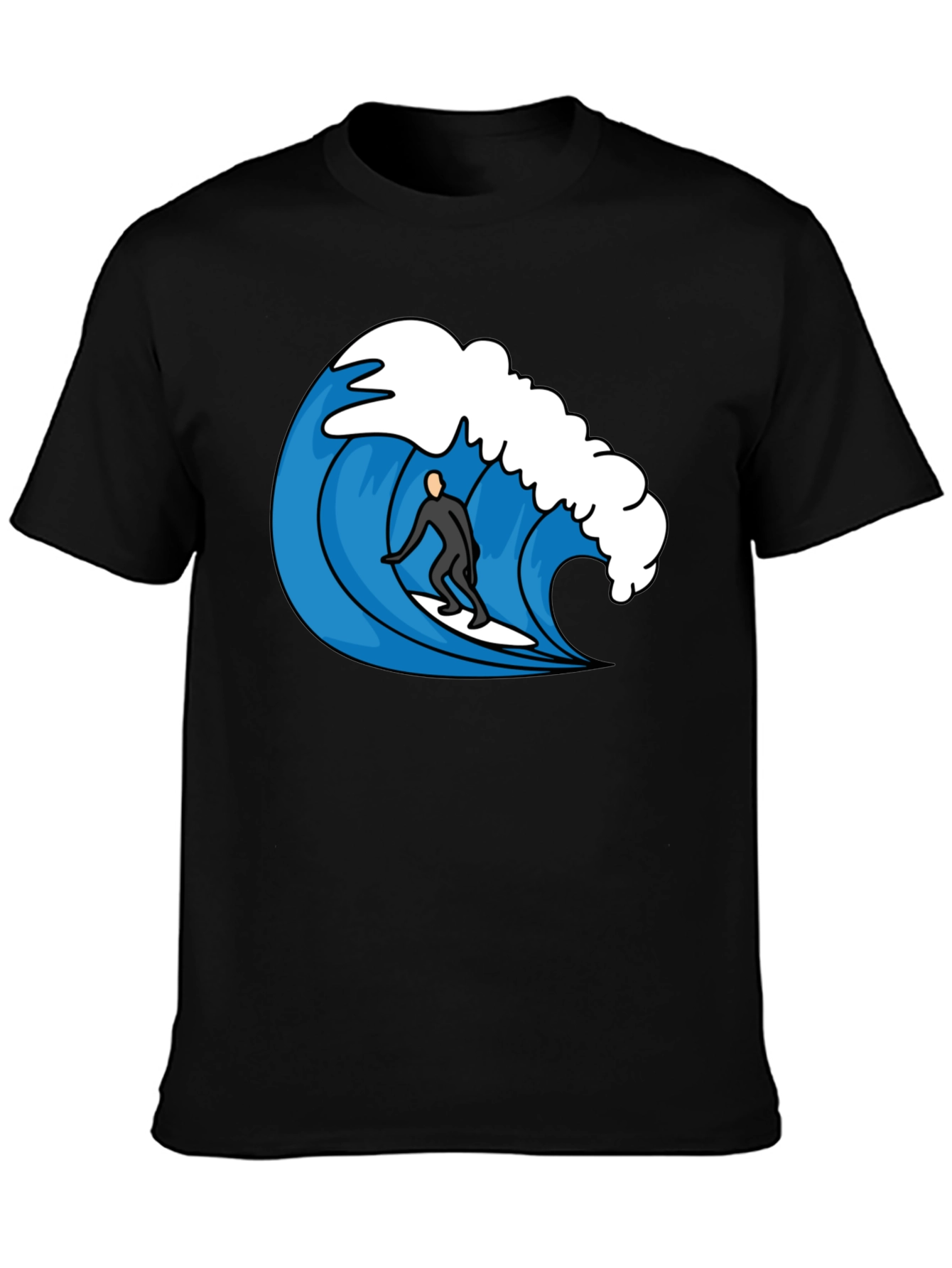 Surfer Wave Graphic Tee - Cool Black T-Shirt