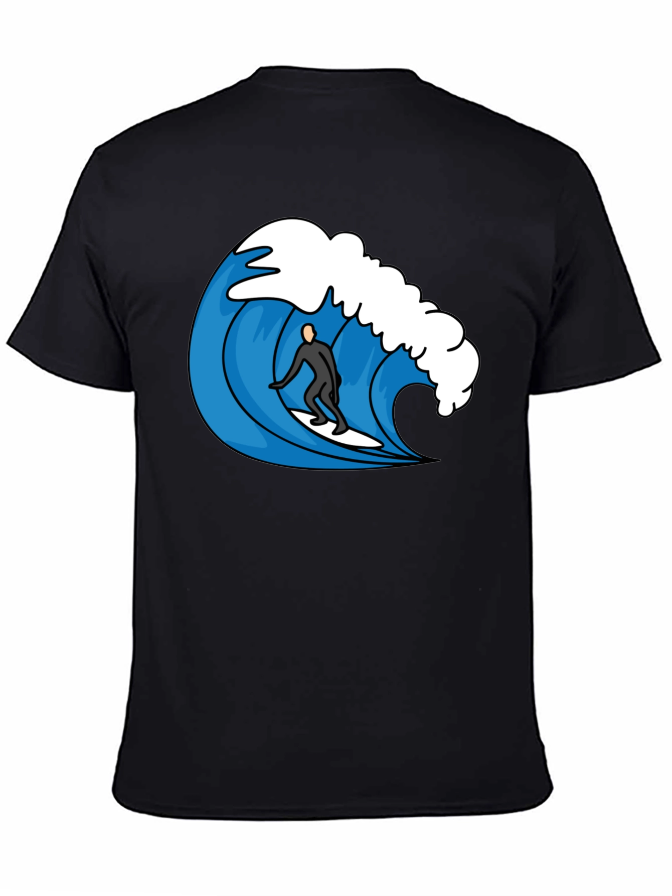 Surfer Wave Graphic Tee - Cool Black T-Shirt