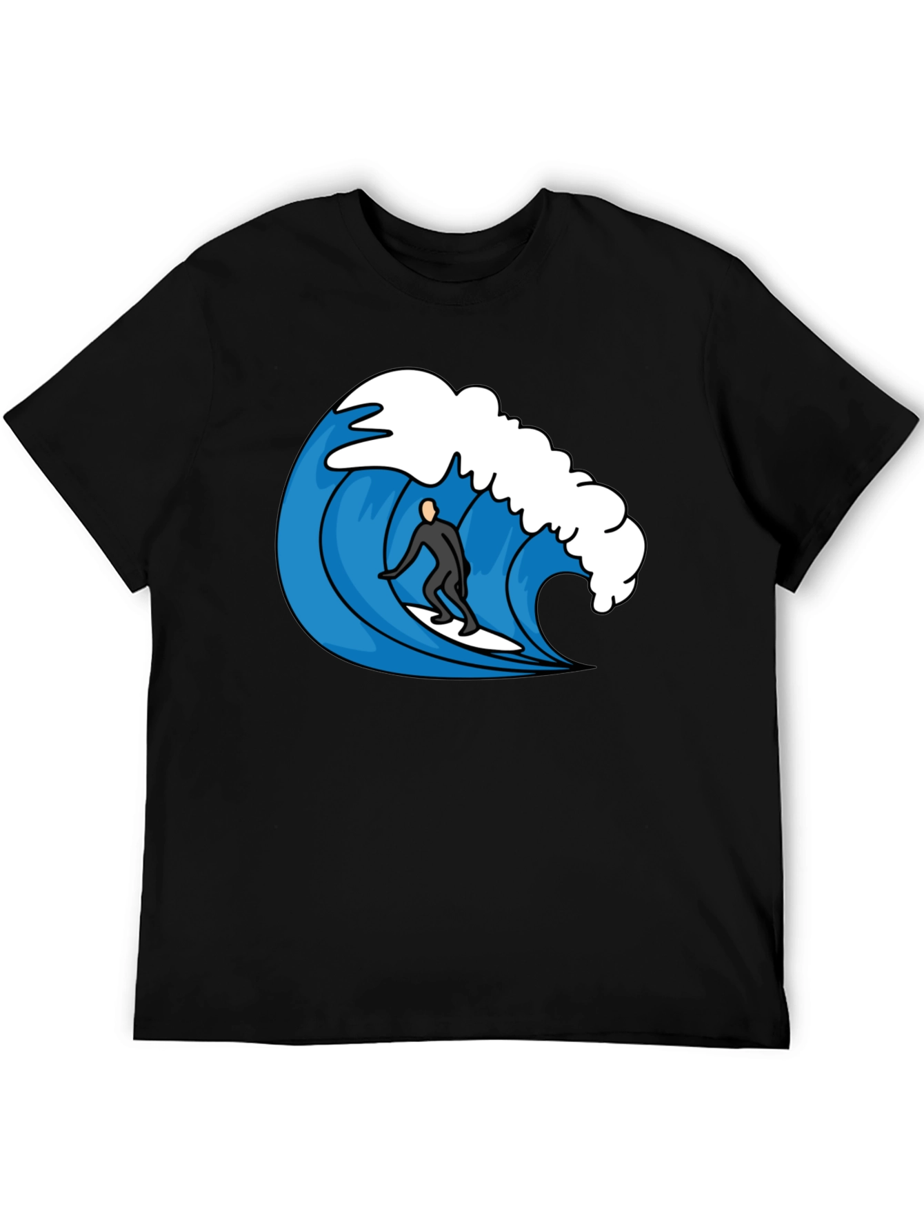Surfer Wave Graphic Tee - Cool Black T-Shirt