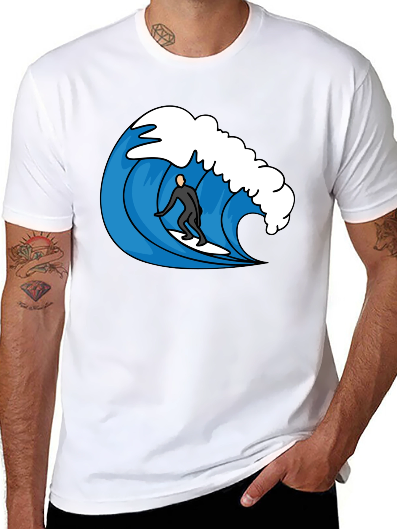 Surfer Wave Graphic Tee - Cool Black T-Shirt