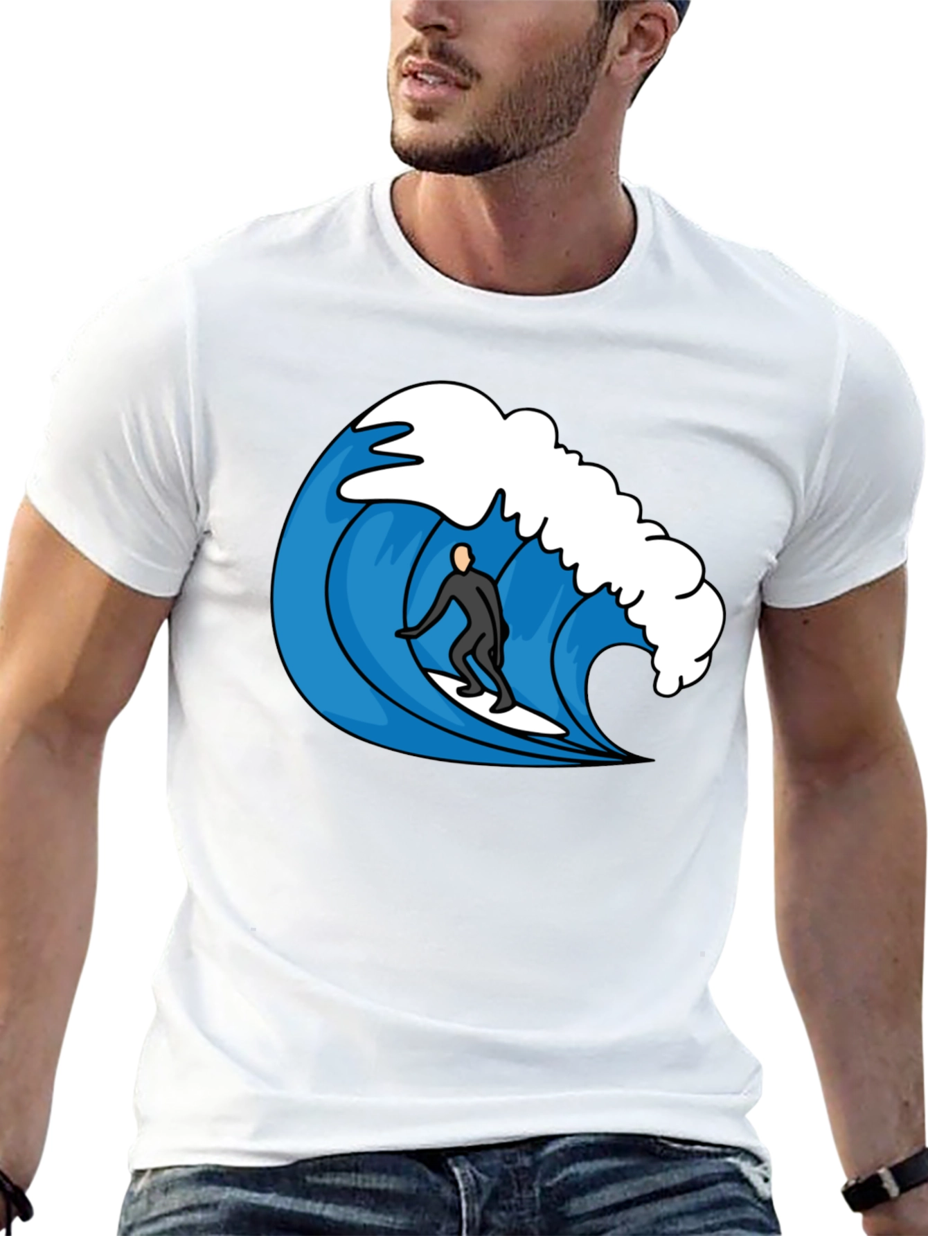 Surfer Wave Graphic Tee - Cool Black T-Shirt