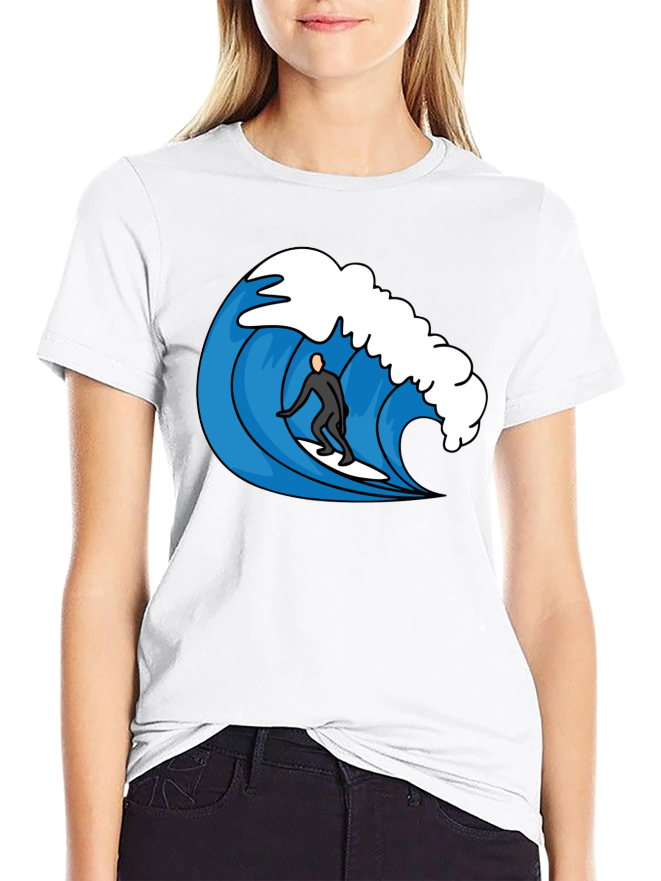Surfer Wave Graphic Tee - Cool Black T-Shirt