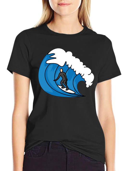 Surfer Wave Graphic Tee - Cool Black T-Shirt