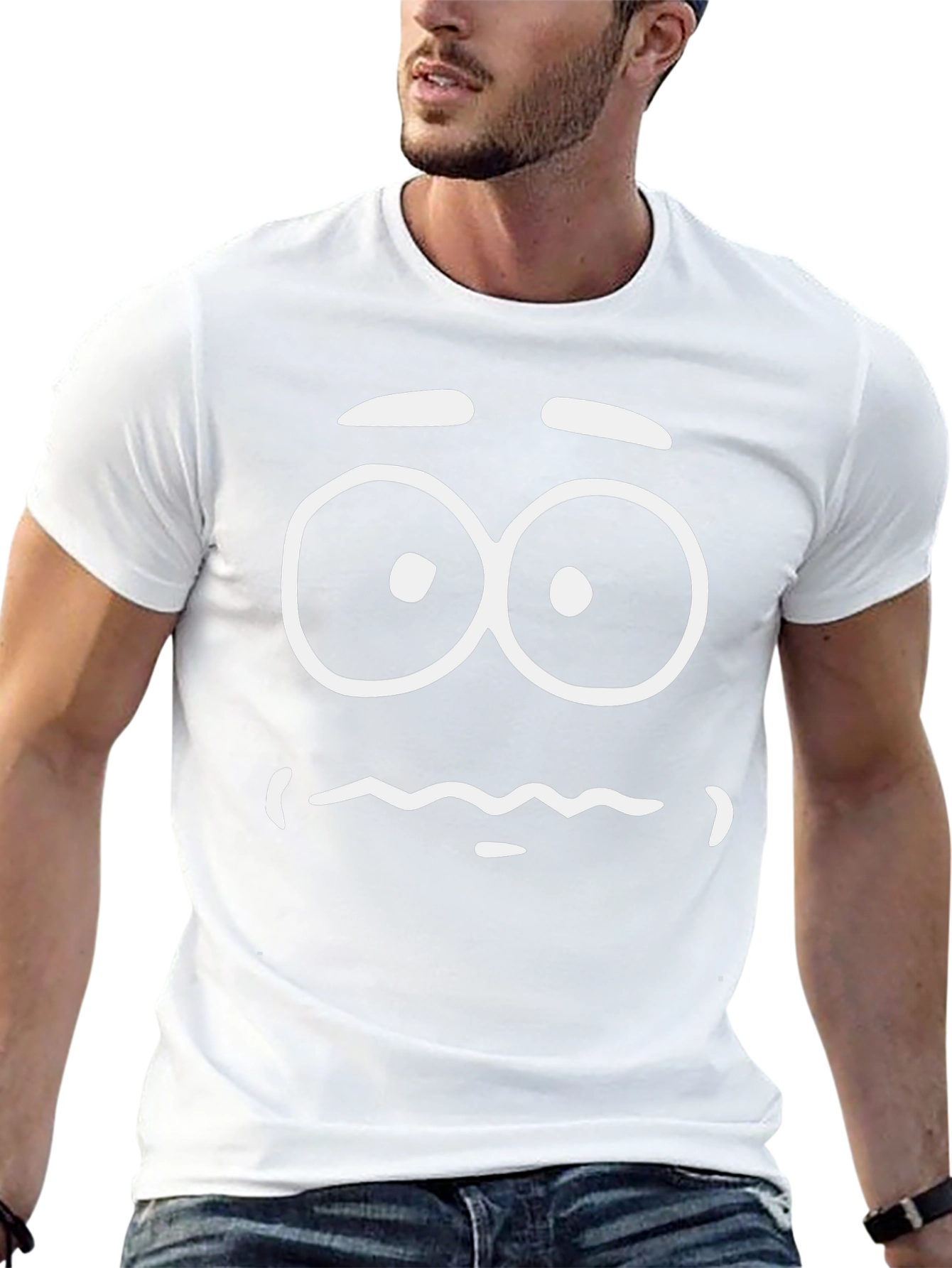 Funny Cartoon Face Graphic Tee - Black Cotton T-Shirt