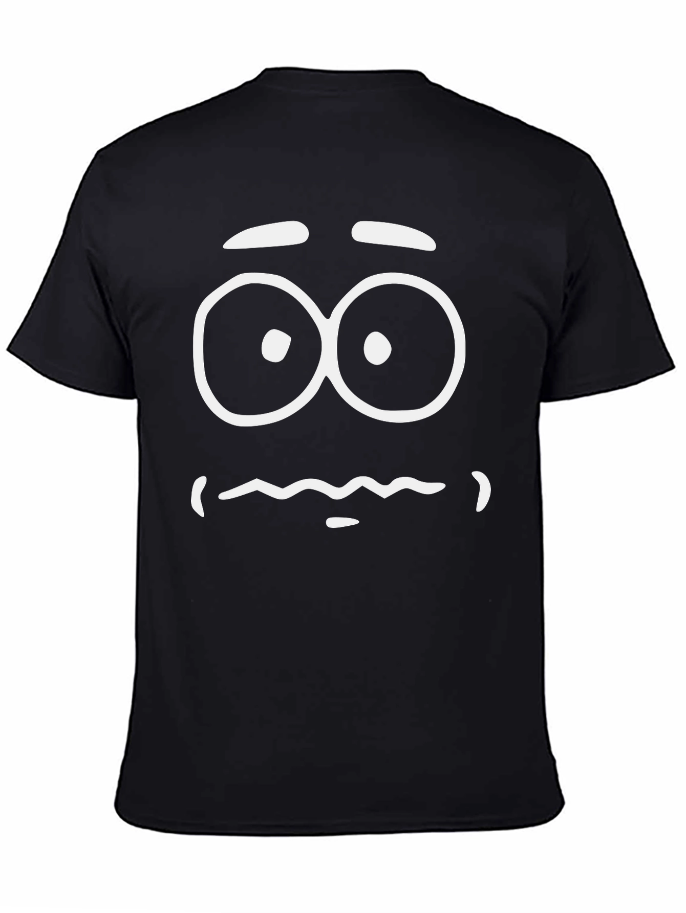 Funny Cartoon Face Graphic Tee - Black Cotton T-Shirt