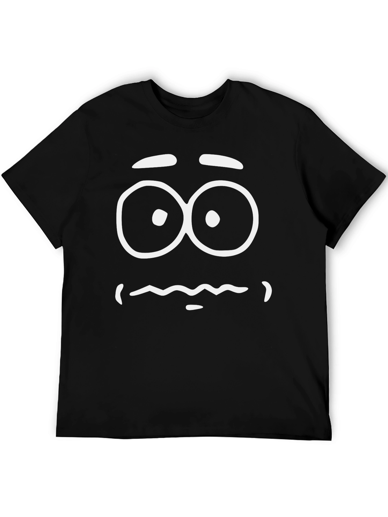 Funny Cartoon Face Graphic Tee - Black Cotton T-Shirt