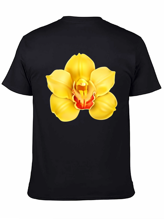 Floral Orchid Graphic Tee - Stylish Black T-Shirt