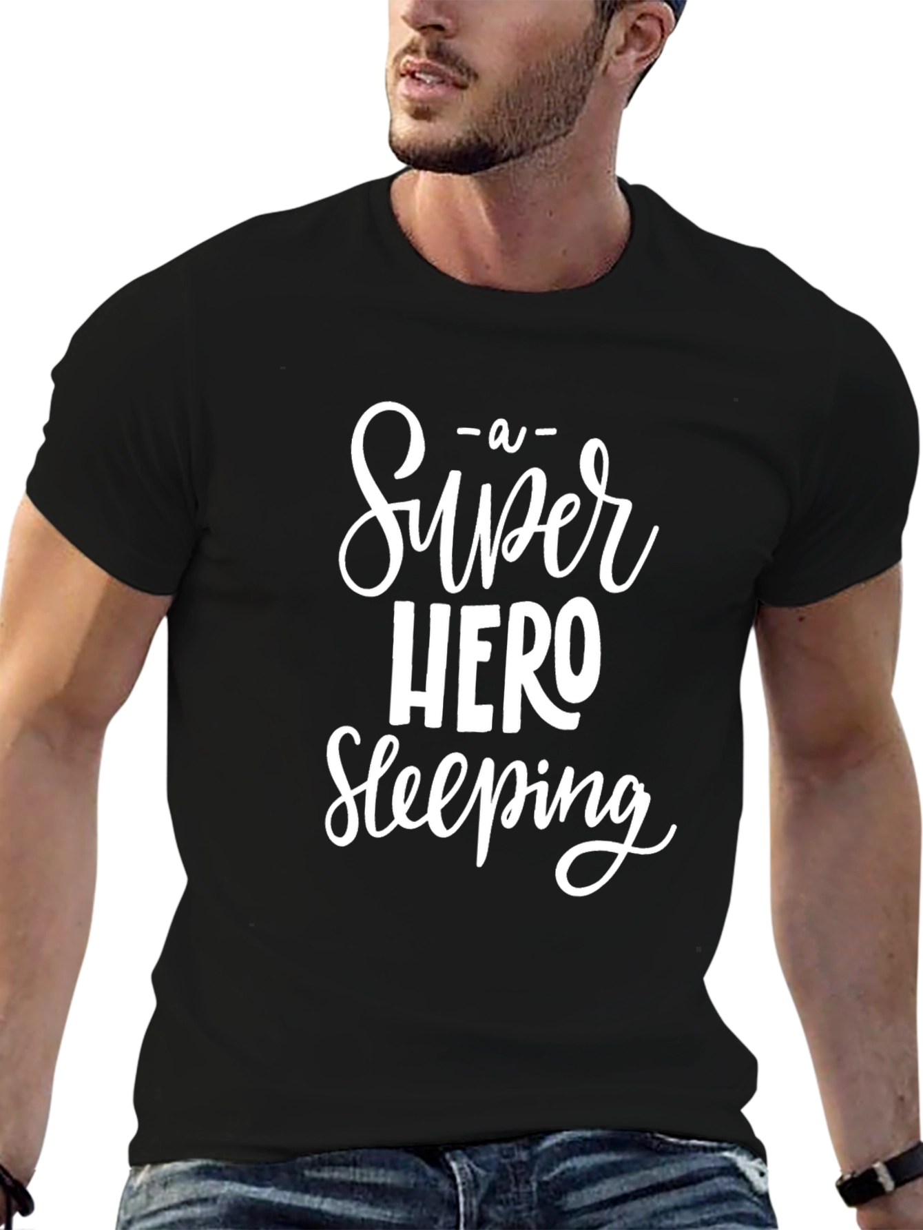 Super Hero Sleeping Black Graphic Tee