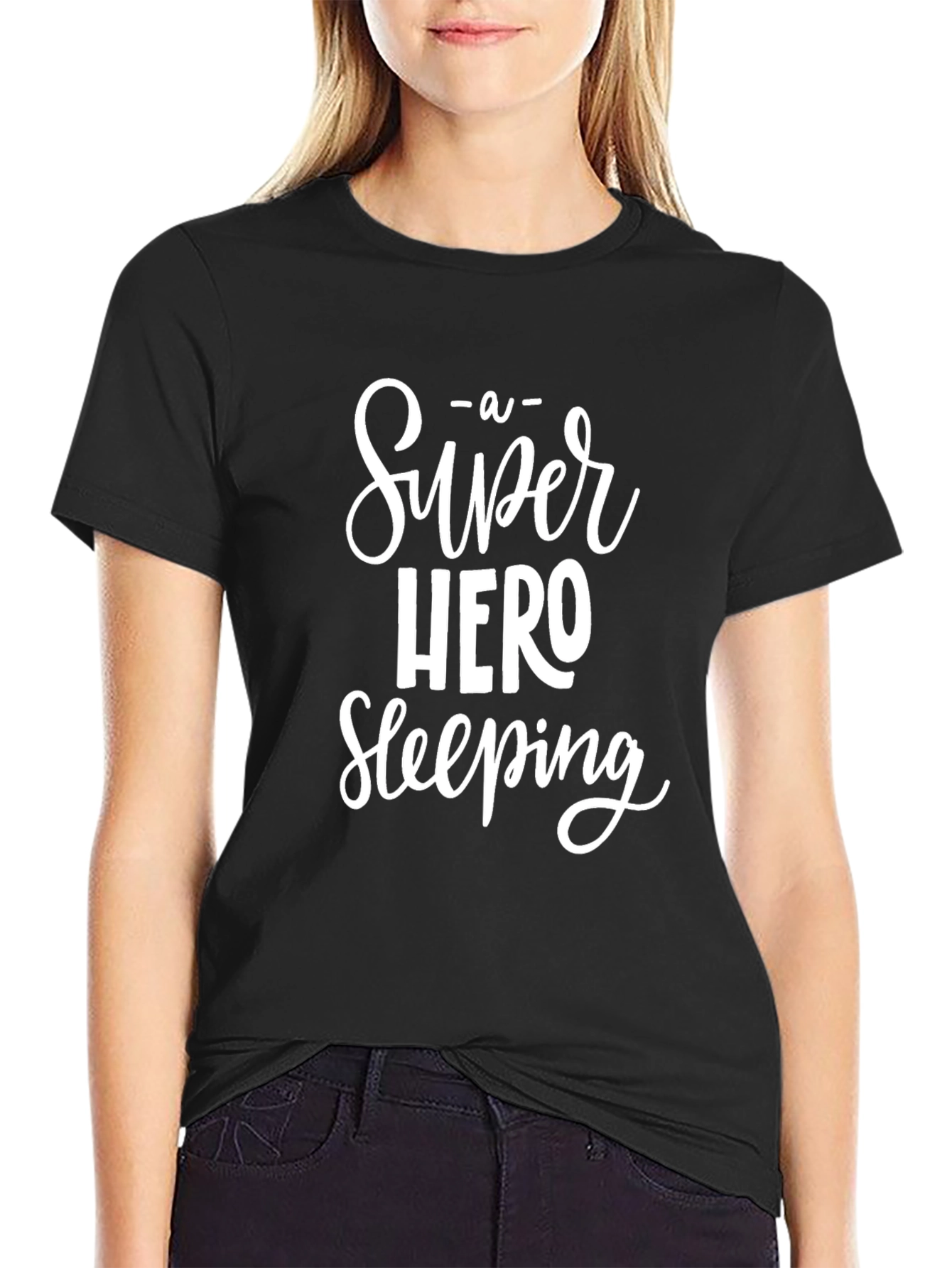 Super Hero Sleeping Black Graphic Tee