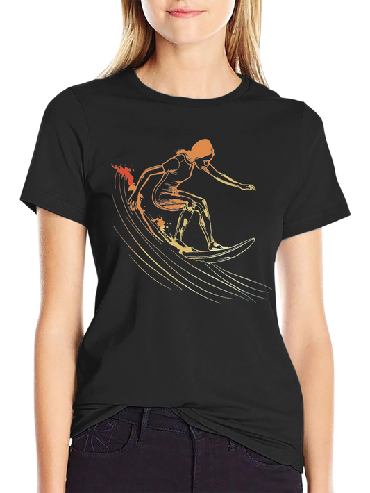 Surfer Girl Graphic Tee - Stylish Black T-Shirt