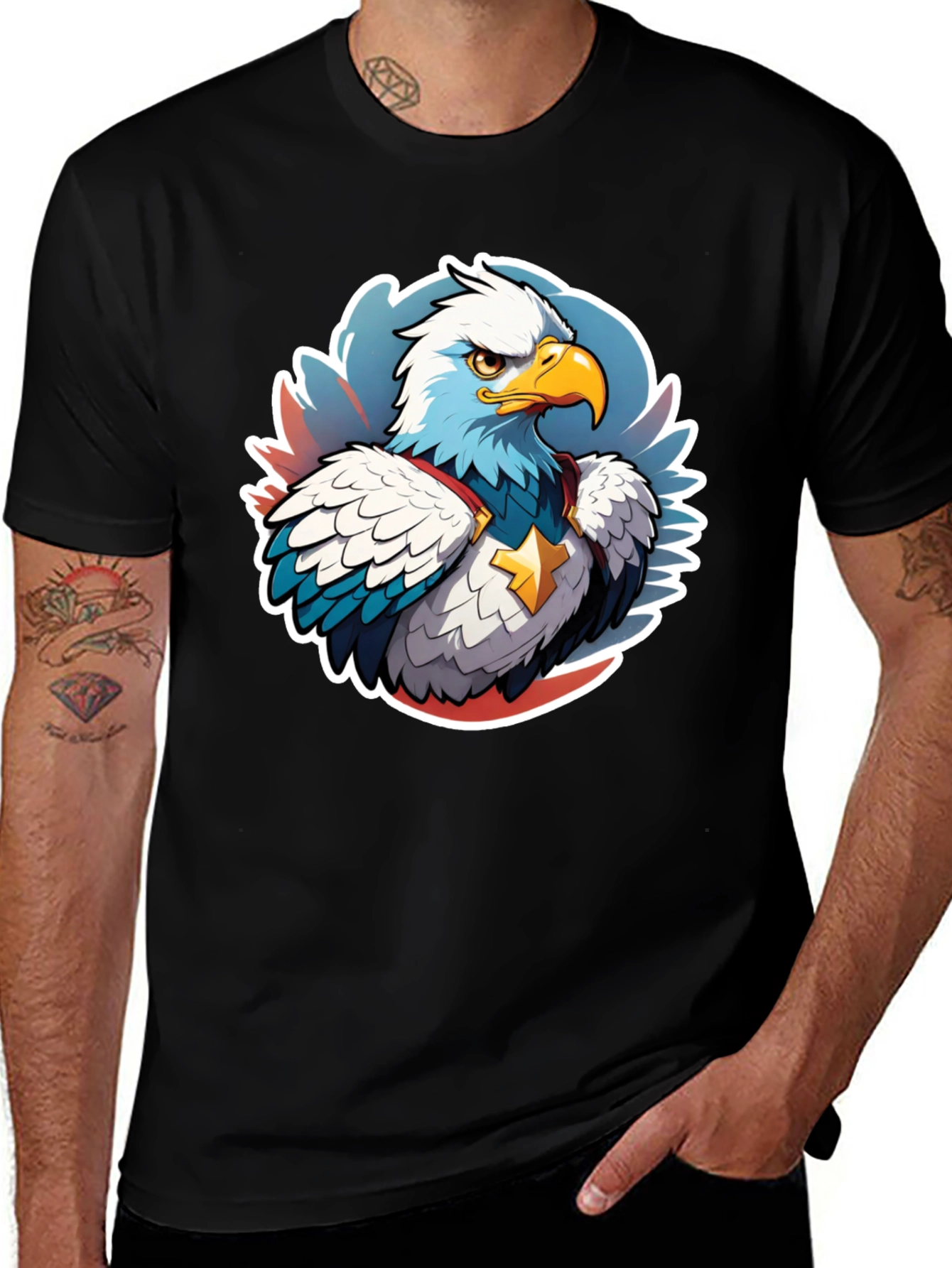 Patriotic Eagle Graphic Tee - Black