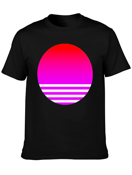 Retro Sunset Graphic Tee - Black Cotton Blend