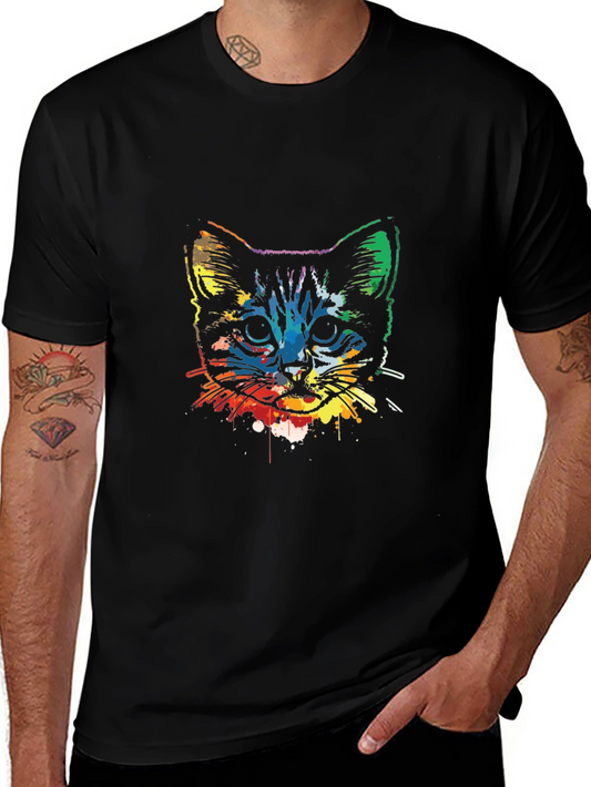 Rainbow Cat Graphic Tee - Unique Watercolor Style