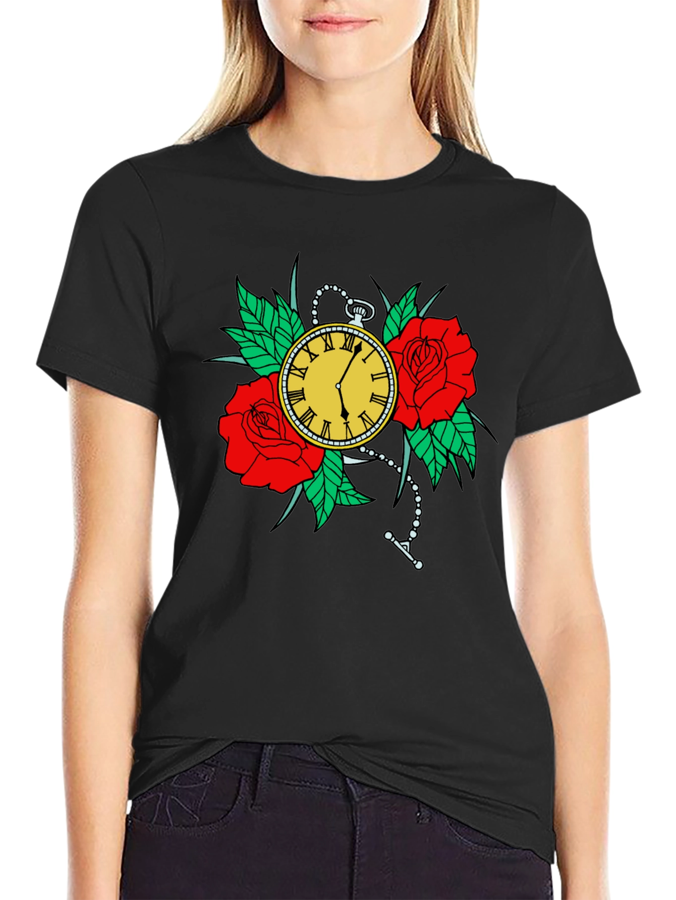 Time and Roses Graphic T-Shirt