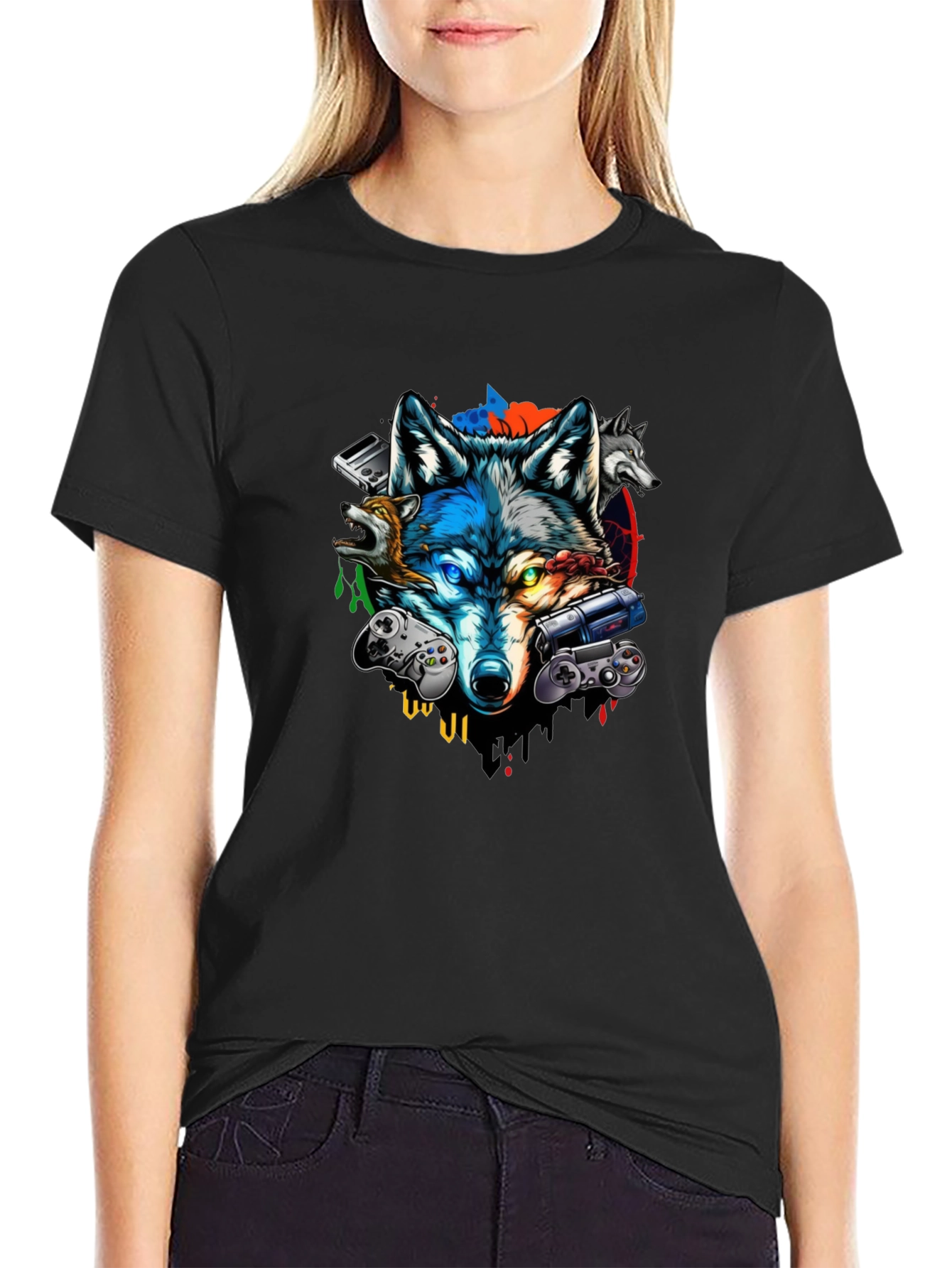 Gaming Wolf Black T-Shirt
