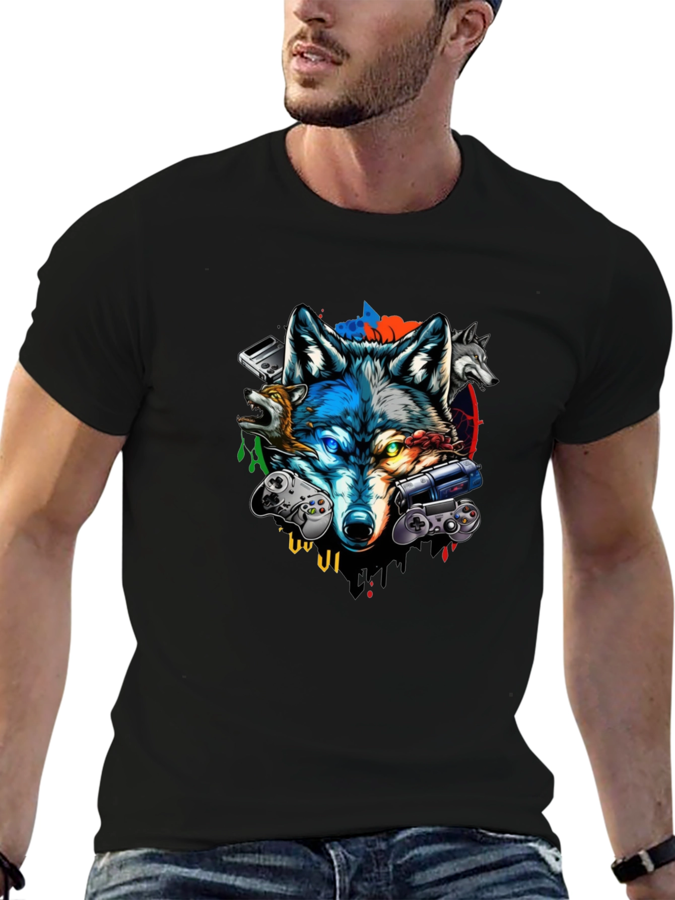 Gaming Wolf Black T-Shirt