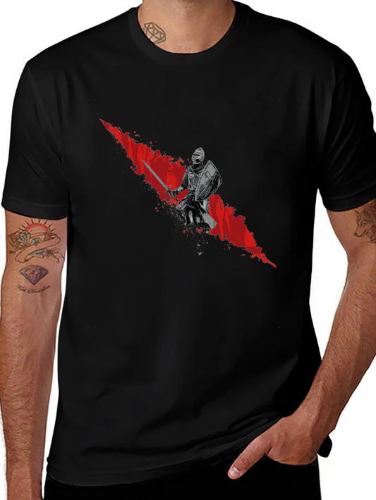 Knight Graphic Tee - Bold Red Slash Design