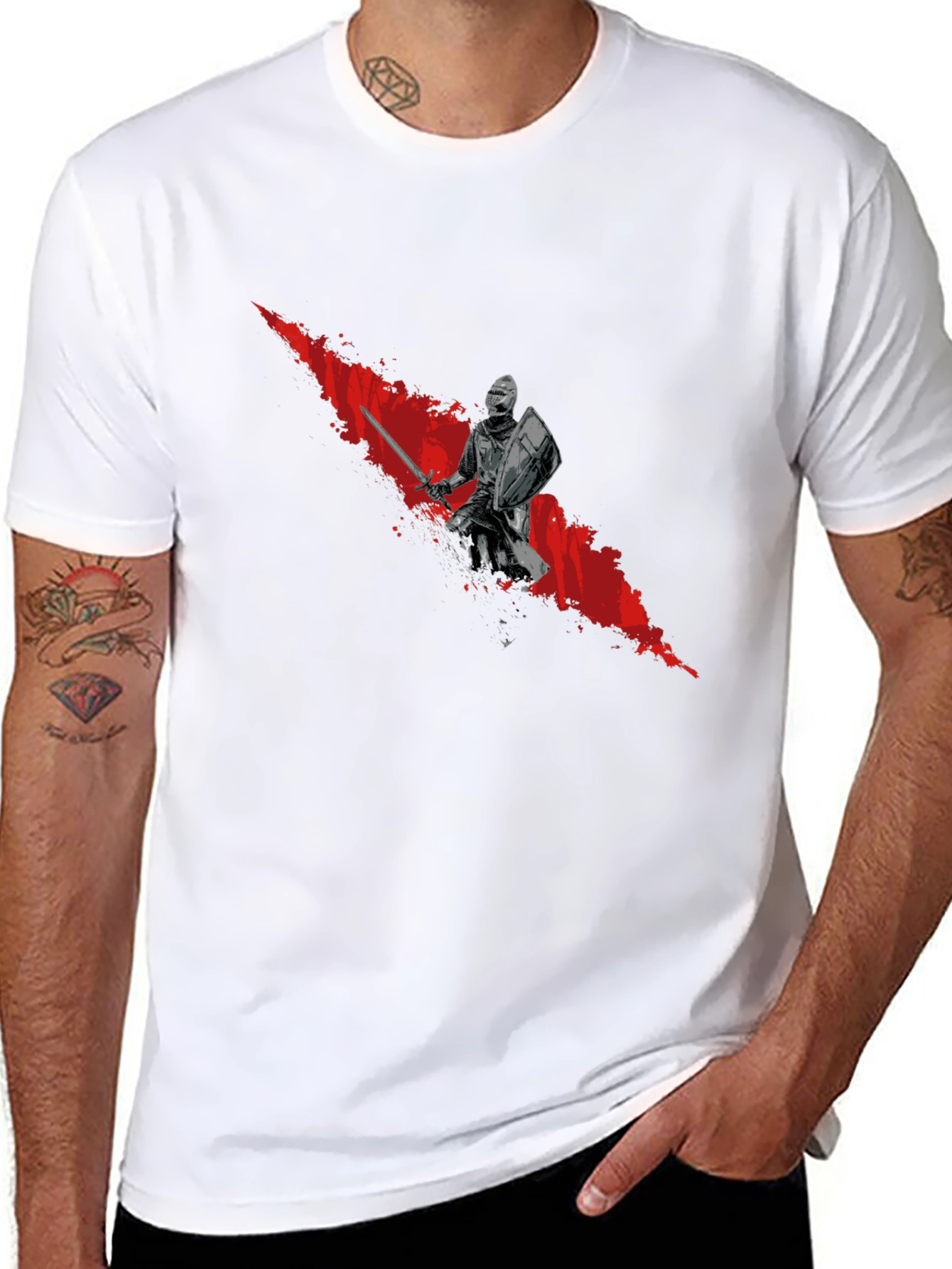 Knight Graphic Tee - Bold Red Slash Design