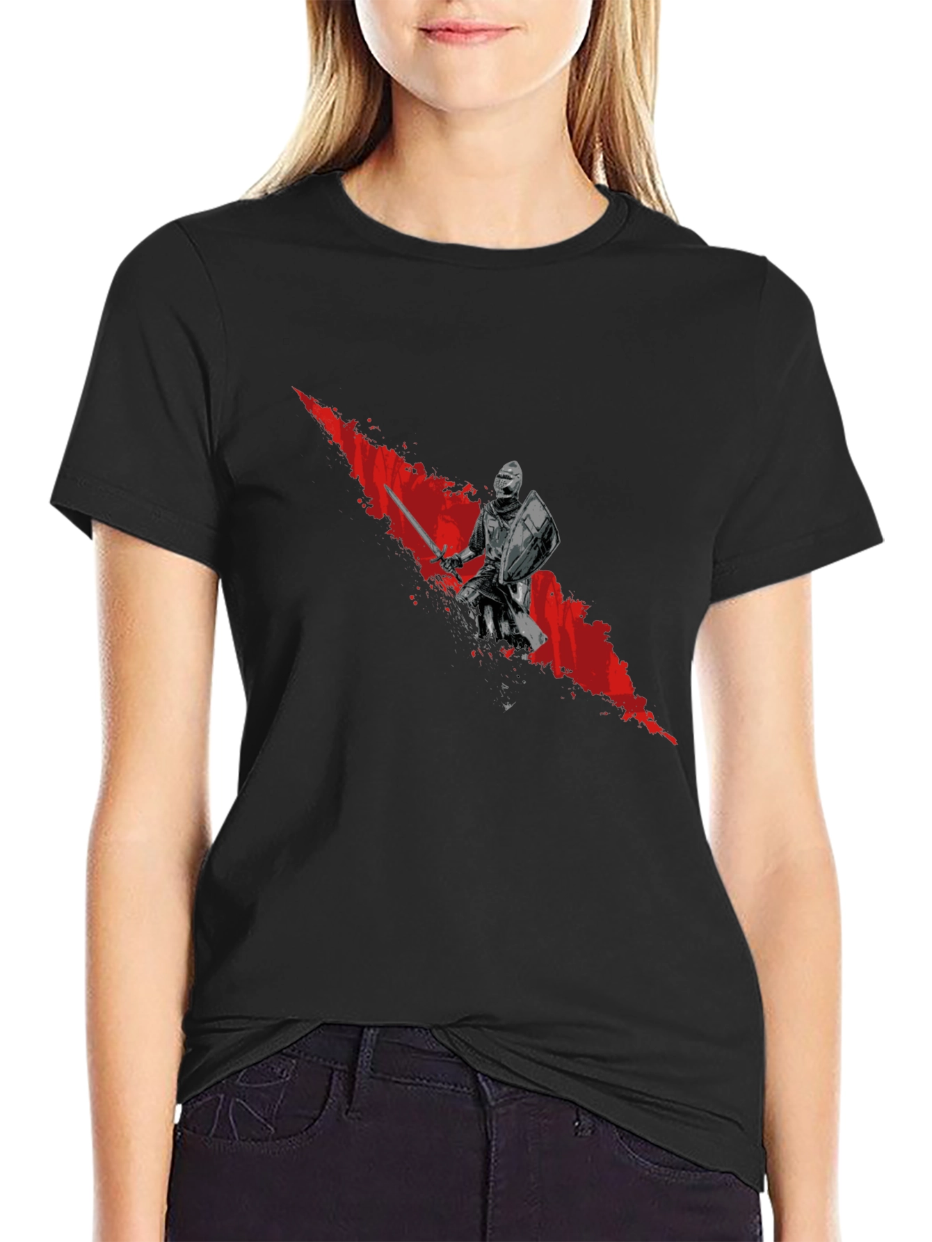 Knight Graphic Tee - Bold Red Slash Design