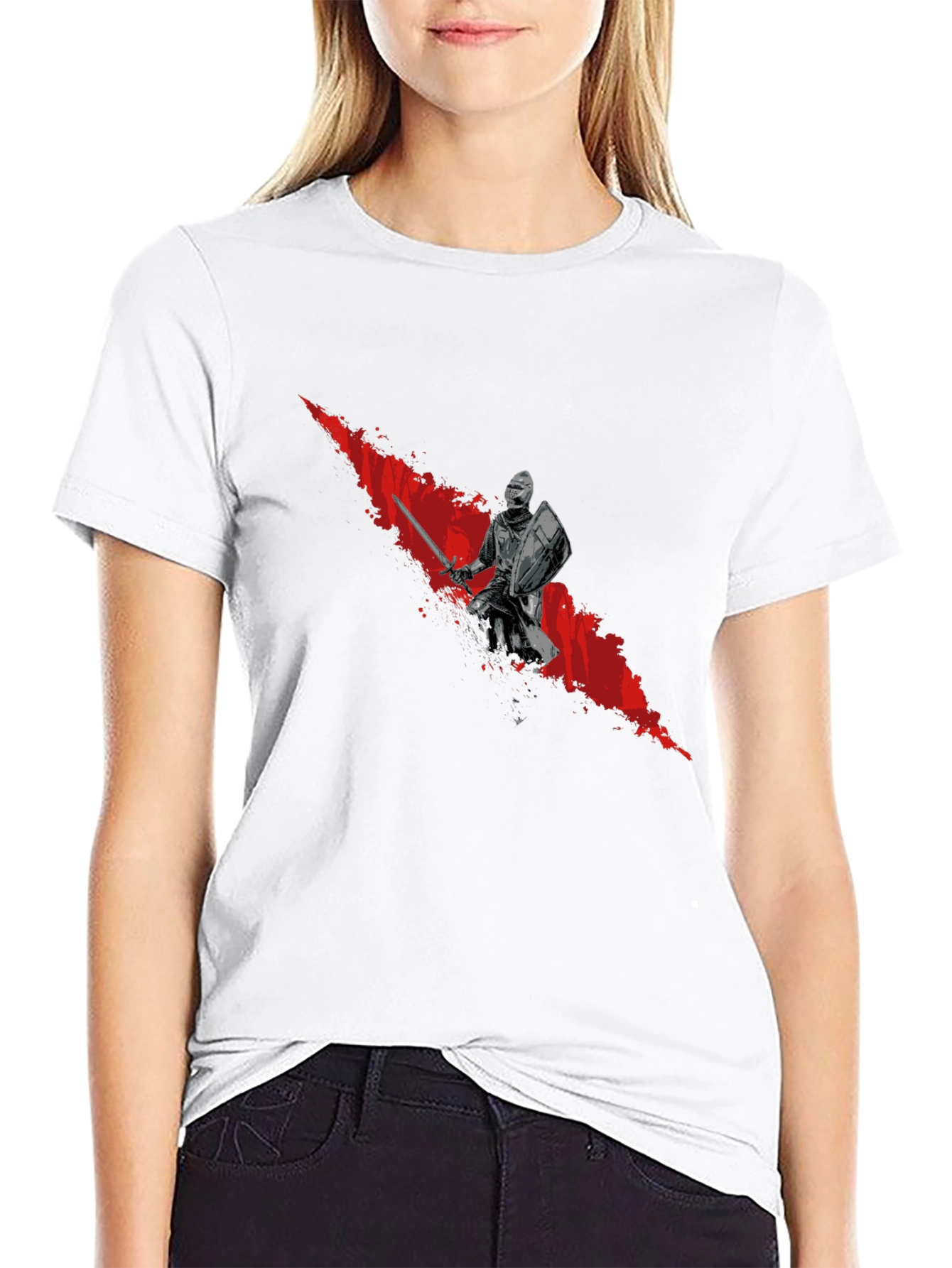 Knight Graphic Tee - Bold Red Slash Design