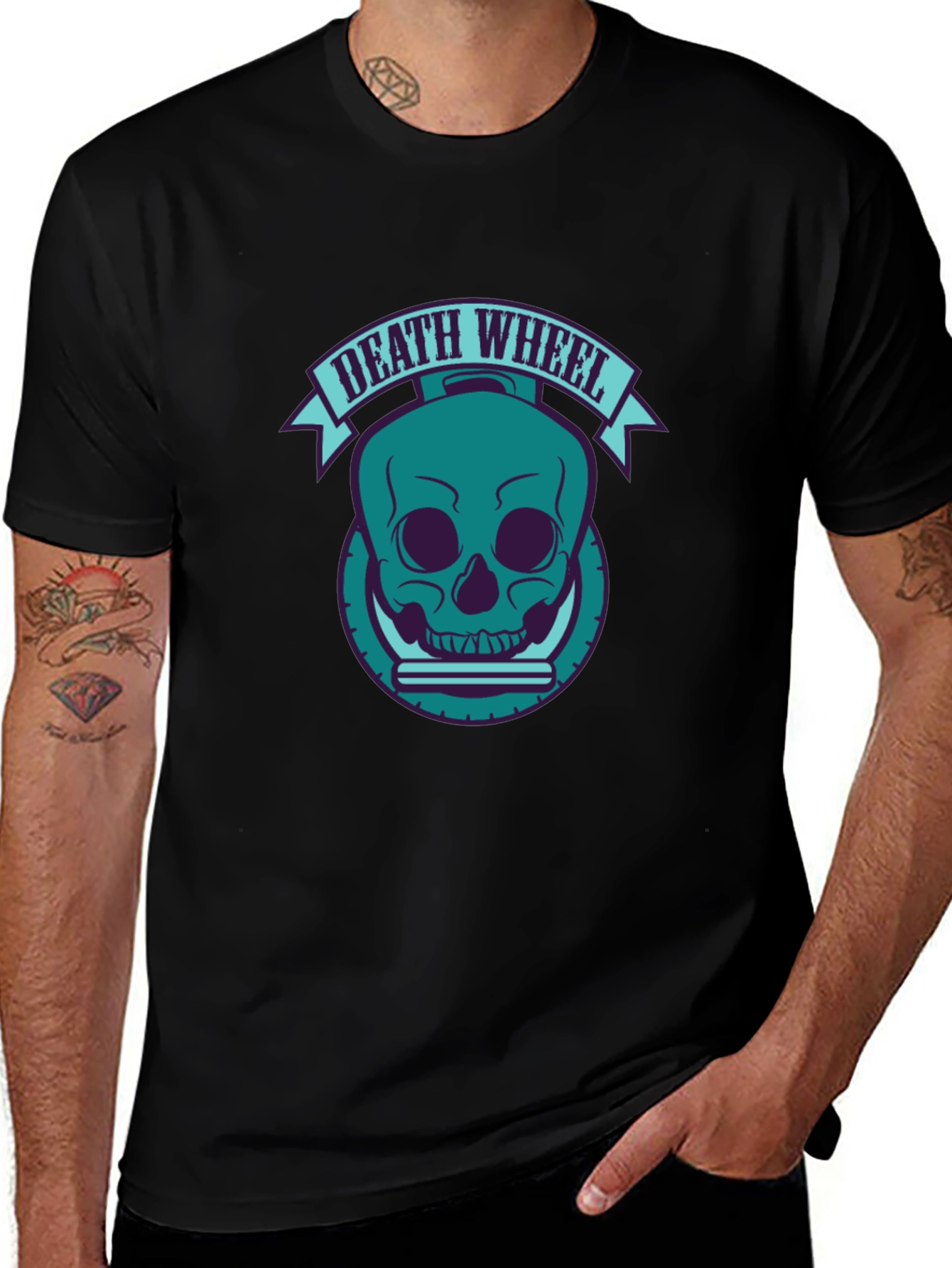 Death Wheel Skull Graphic Tee - Black