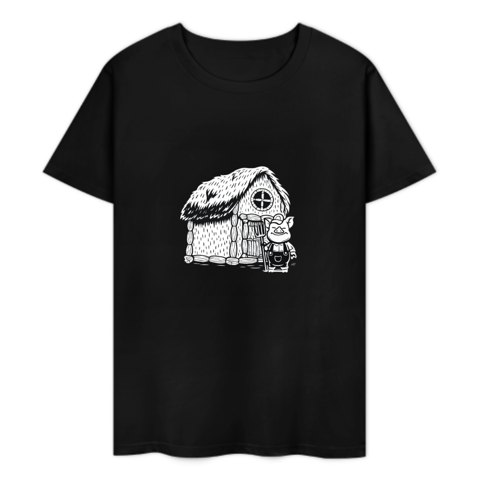 Funny Little Pig House T-Shirt | Cartoon Farm Graphic Tee(z127)