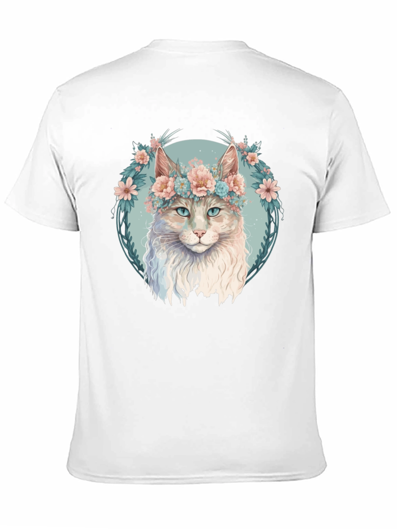 Floral Cat Graphic Black T-Shirt