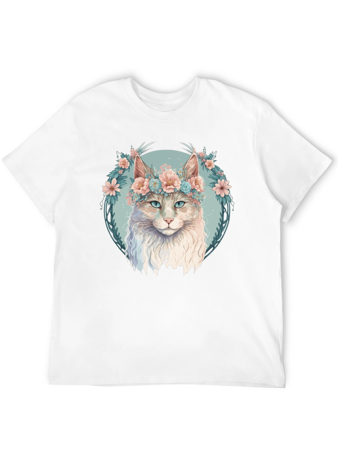 Floral Cat Graphic Black T-Shirt