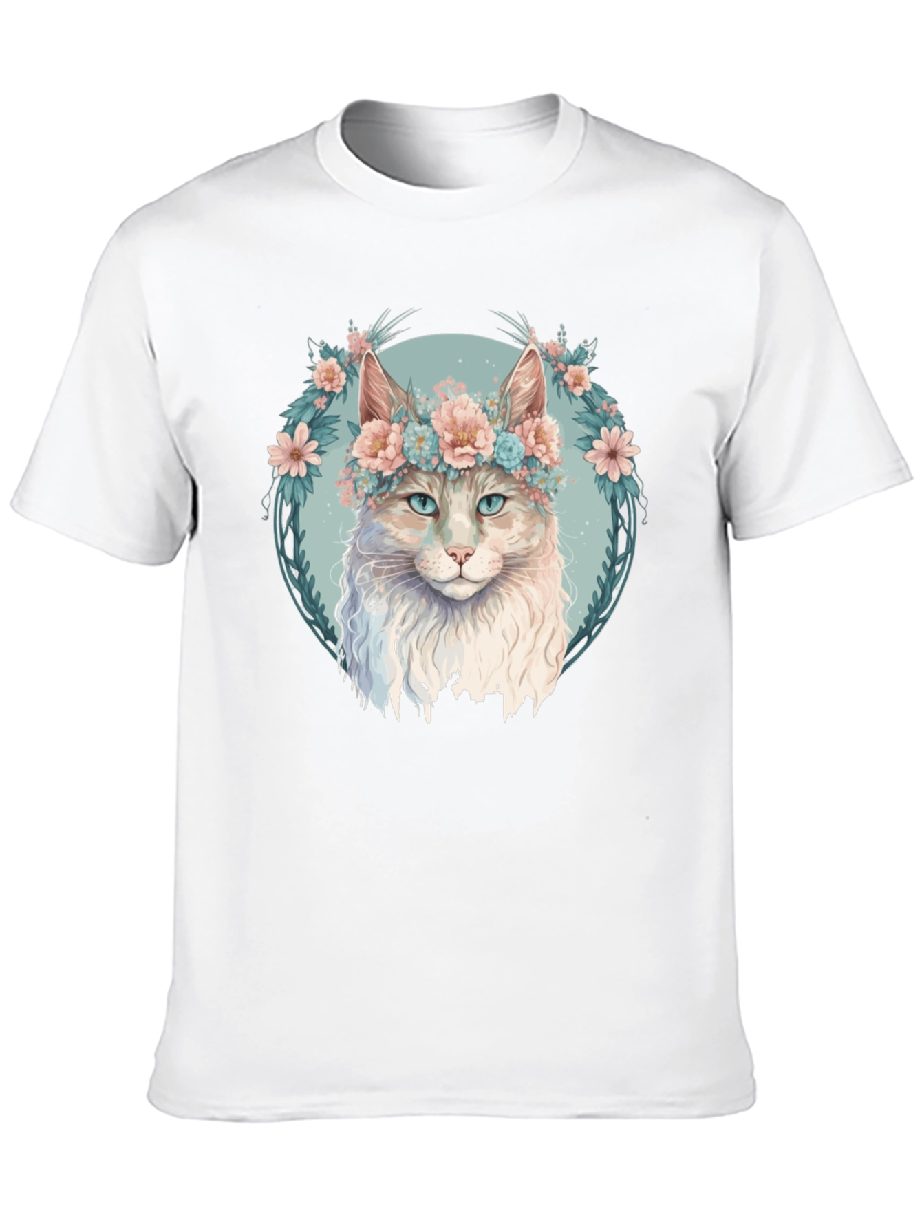 Floral Cat Graphic Black T-Shirt