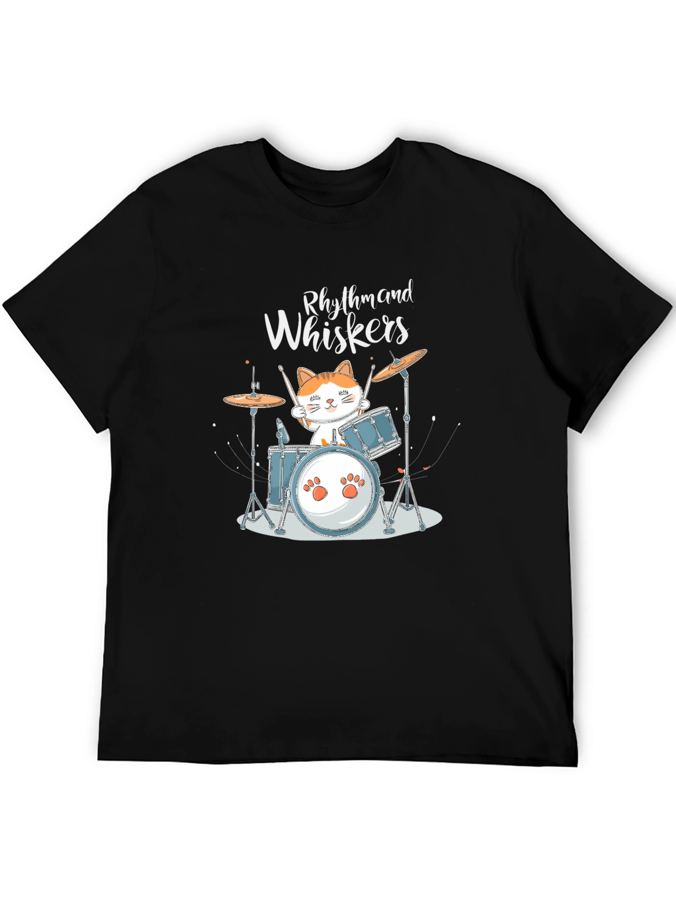 Rhythm and Whiskers Cat Drummer Graphic T-Shirt
