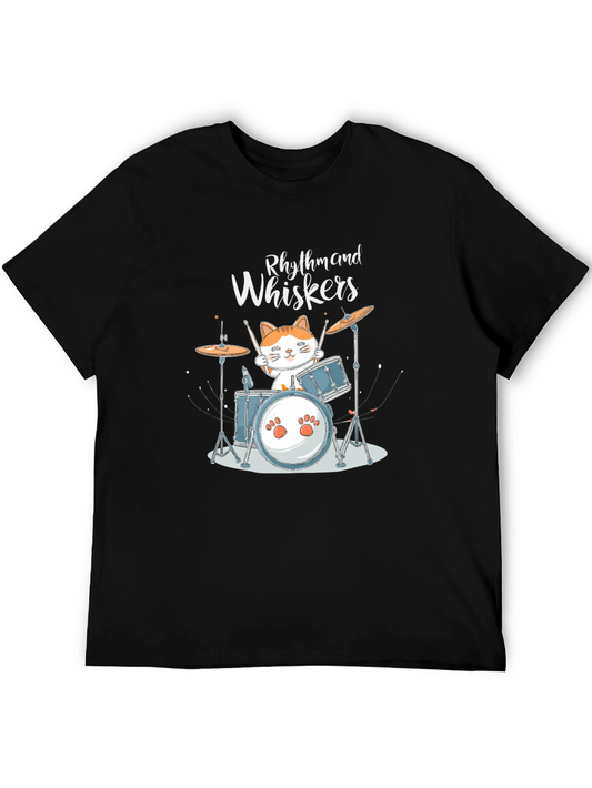 Rhythm and Whiskers Cat Drummer Graphic T-Shirt