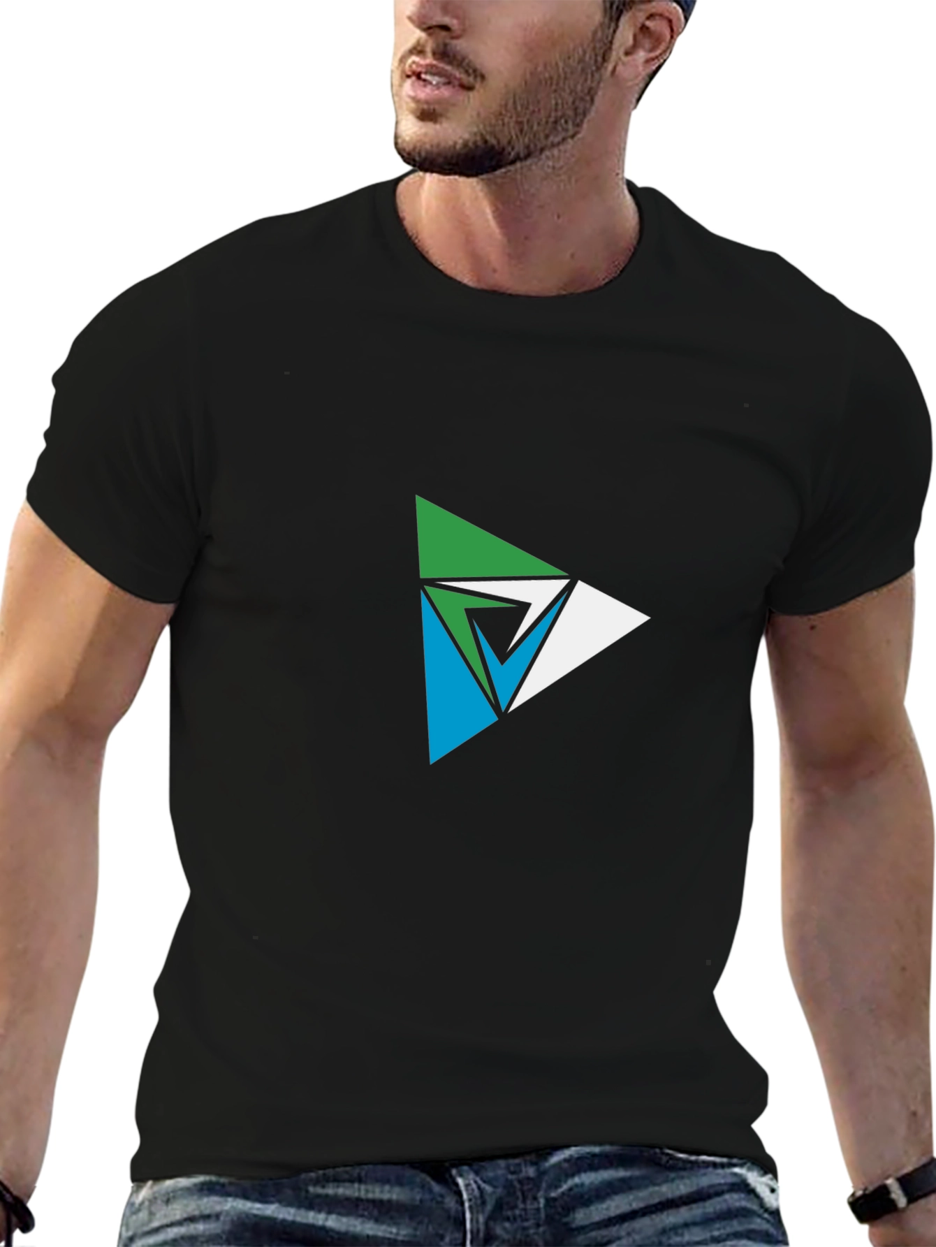 Geometric Triangle Graphic Tee - Modern Black T-Shirt