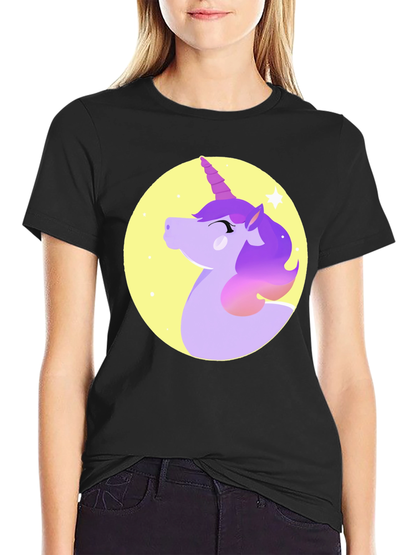 Unicorn Graphic Print Black T-Shirt