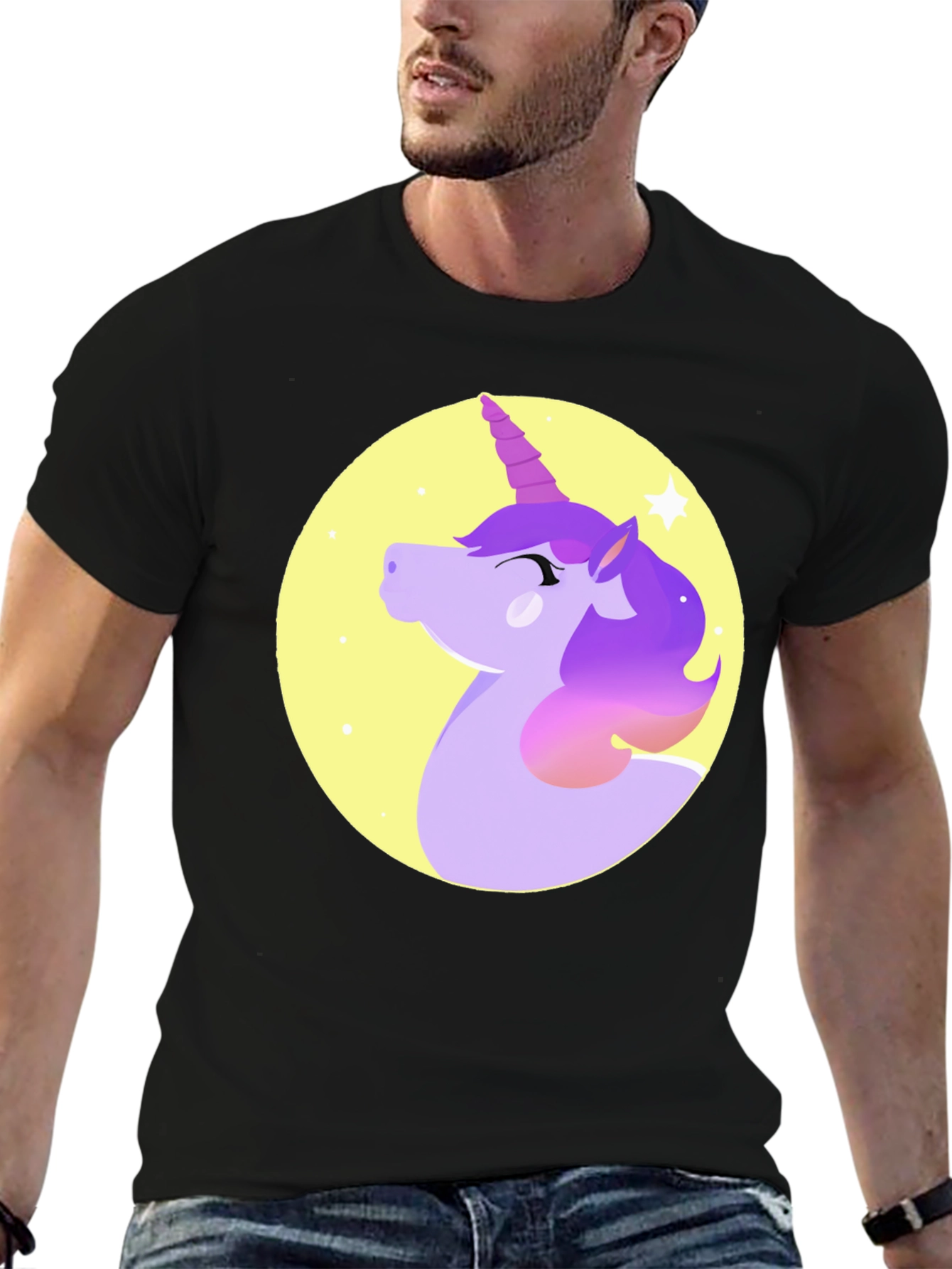 Unicorn Graphic Print Black T-Shirt