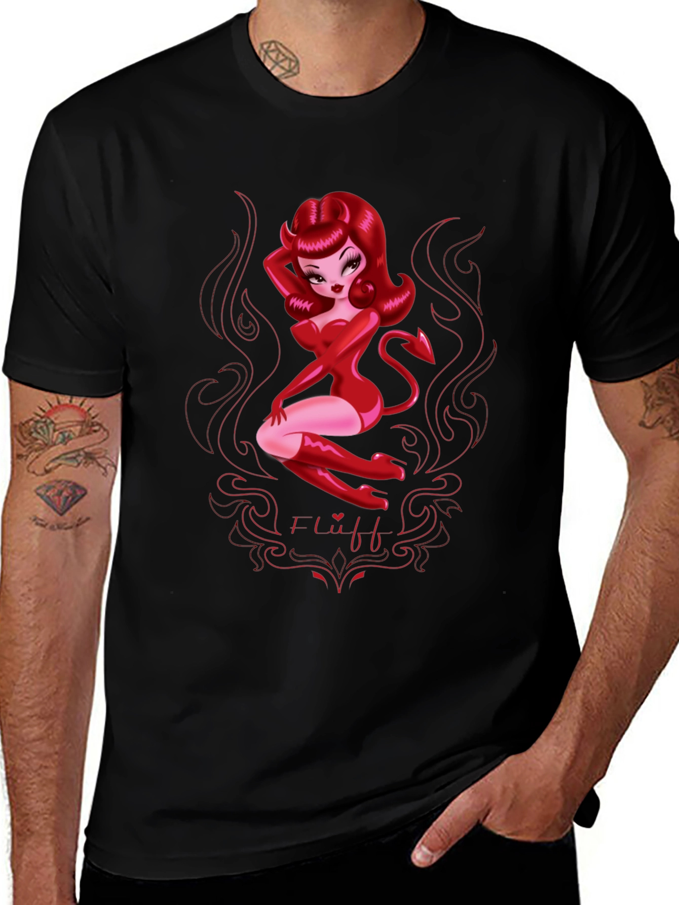 Devil Girl Graphic Print T-Shirt - Black