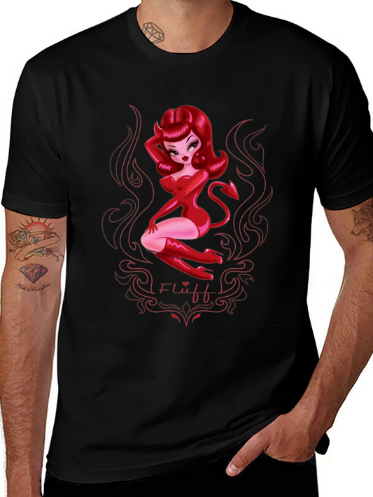 Devil Girl Graphic Print T-Shirt - Black