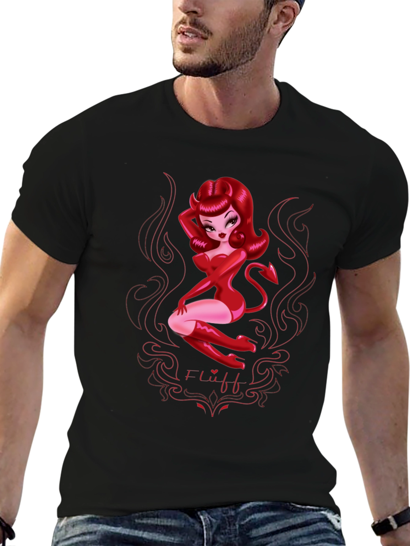 Devil Girl Graphic Print T-Shirt - Black