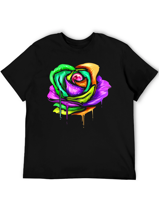 Colorful Melting Rose Graphic Tee - Modern Streetwear
