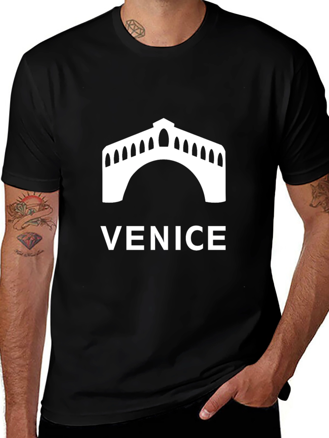 Venice Bridge Graphic Tee - Black Unisex T-Shirt
