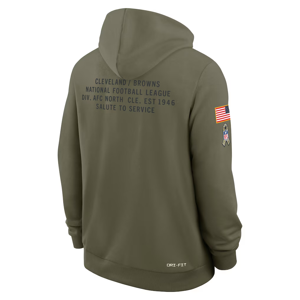 Men's Cleveland Browns Nike Olive 2025 Salute to Service Sideline Standard Issue Dri-FIT Hoodie