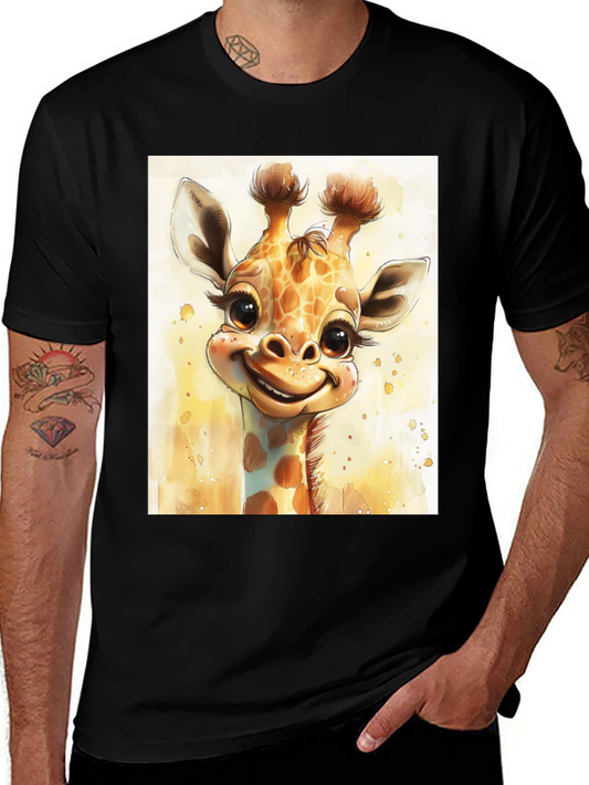 Cute Giraffe Graphic Tee - Black Cotton Comfort