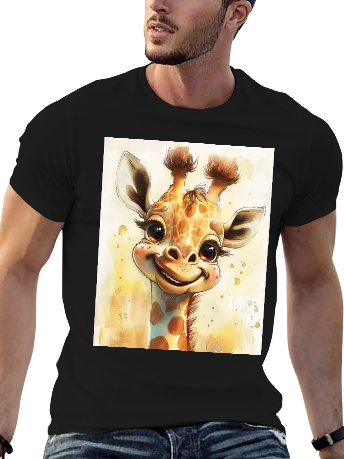 Cute Giraffe Graphic Tee - Black Cotton Comfort